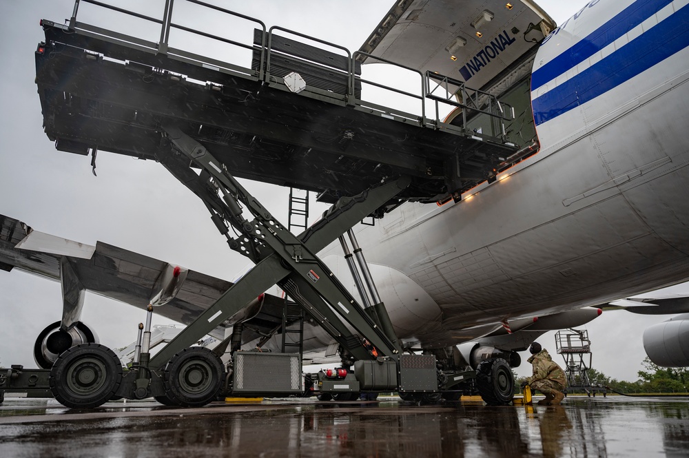 9th EBS receives mission support cargo at RAF Fairford for BTF Europe