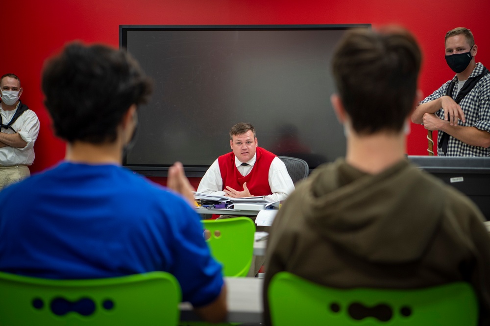 USS Constitution crew speak at high school