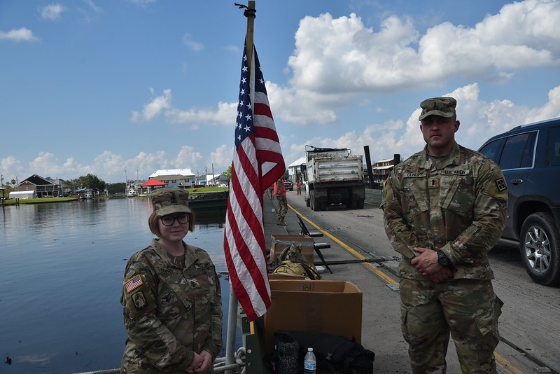 361st MRBC Commander and First Sergeant at the Lafitte bridge