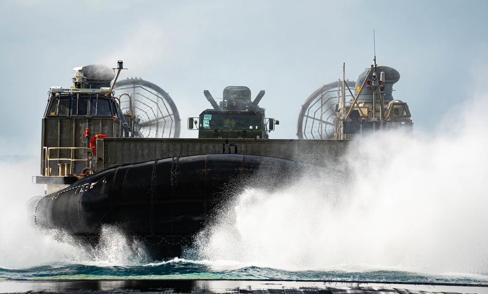 Marines and Sailors conduct LCAC ship to shore logistics exercise