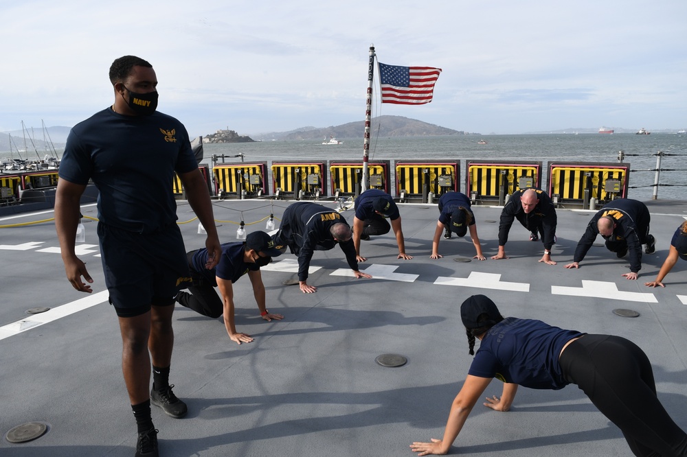 Navy's Newest Sailors PT on the Navy's Newst Ship