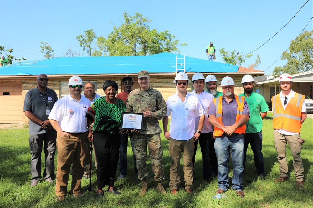 U.S. Army Corps of Engineers commemorates 20,000th blue roof installation in Houma, Louisiana