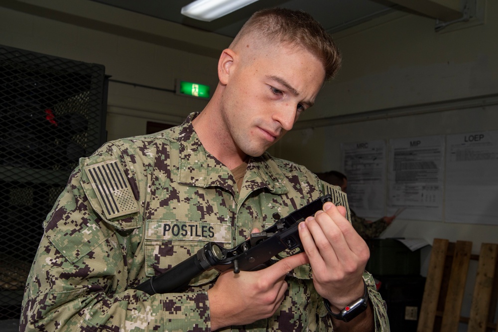 U.S. Navy Seabees with NMCB-5 conduct 3-M spot check