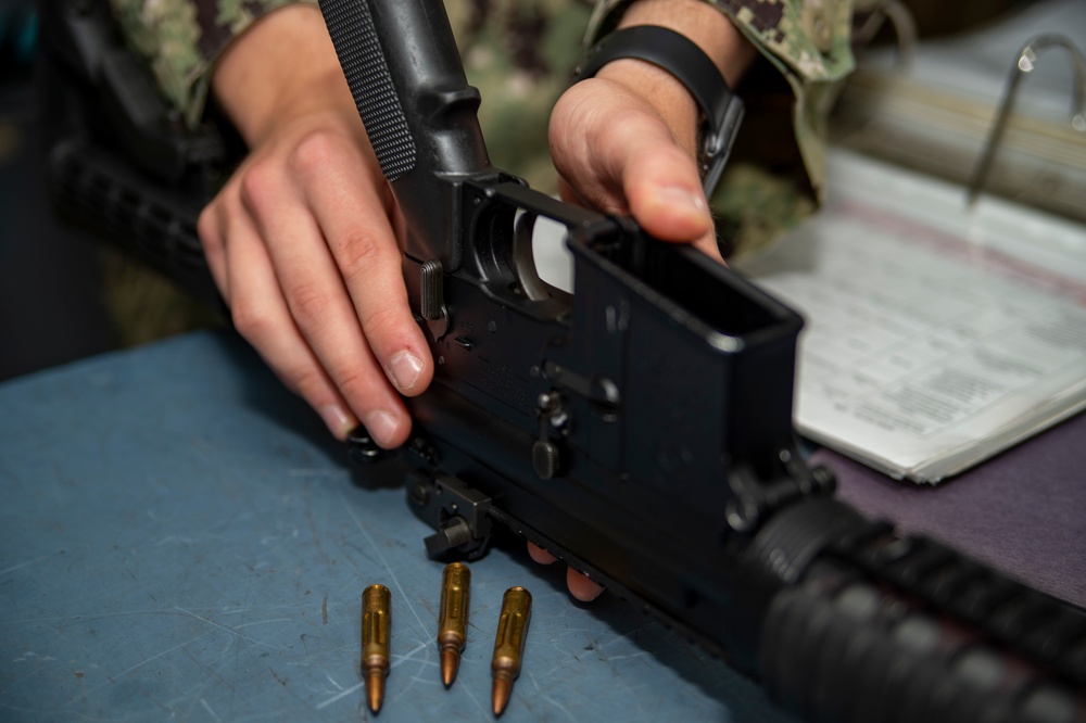 U.S. Navy Seabees with NMCB-5 conduct 3-M spot check