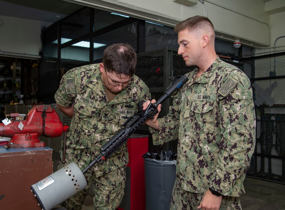 U.S. Navy Seabees with NMCB-5 conduct 3-M spot check