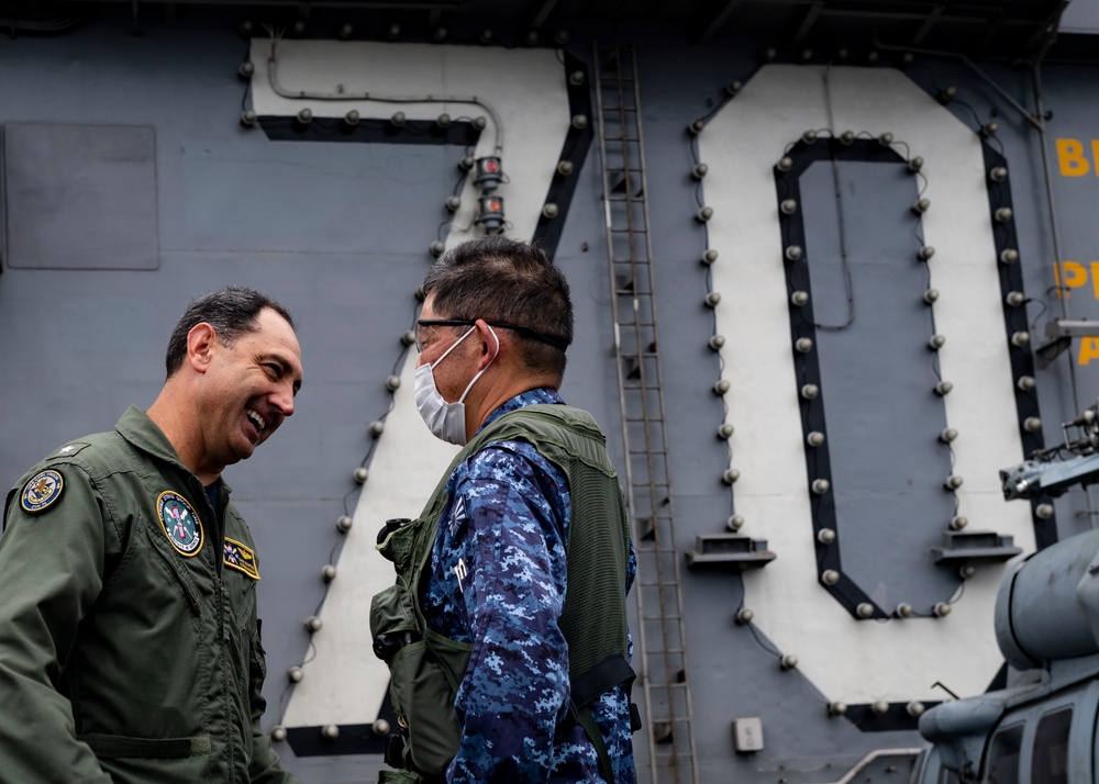 Rear Adm. Izura Ikeuchi, commander, Escort Flotilla Three, visits USS Carl Vinson (CVN 70)