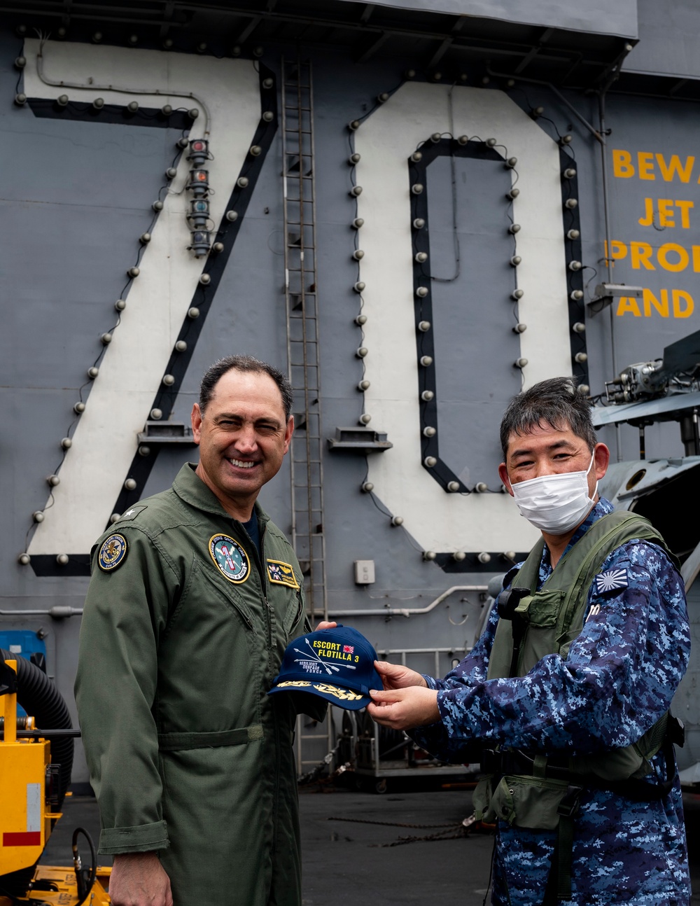 Rear Adm. Izura Ikeuchi, commander, Escort Flotilla Three, visits USS Carl Vinson (CVN 70)