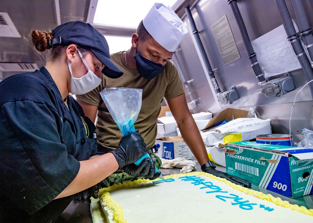 USS Charleston Sailors Prepare Navy's Birthday Cake