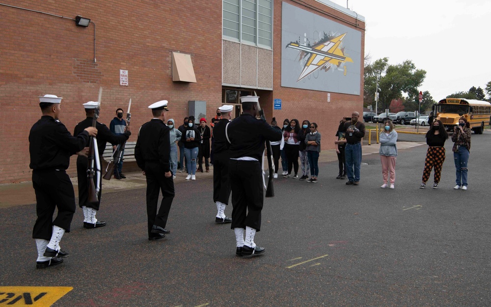 U.S. Navy Ceremonial Guard Sailors Visit High School Students During Denver Navy Week