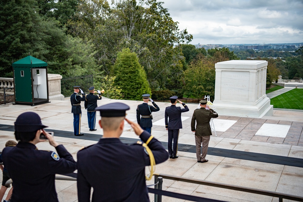 Warrant Officer Kazuo Nemoto, Sergeant Major of the Japan Ground Self-Defense Force Particaptes in a Public Wreath-Laying Ceremony at the Tomb of the Unknown Soldier
