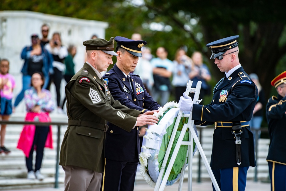 Warrant Officer Kazuo Nemoto, Sergeant Major of the Japan Ground Self-Defense Force Particaptes in a Public Wreath-Laying Ceremony at the Tomb of the Unknown Soldier