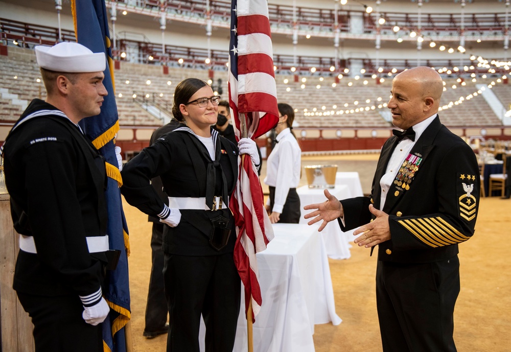 MCPON Russell Smith speaks at Naval Station Rota's Navy Ball commemorating the 246th Navy Birthday