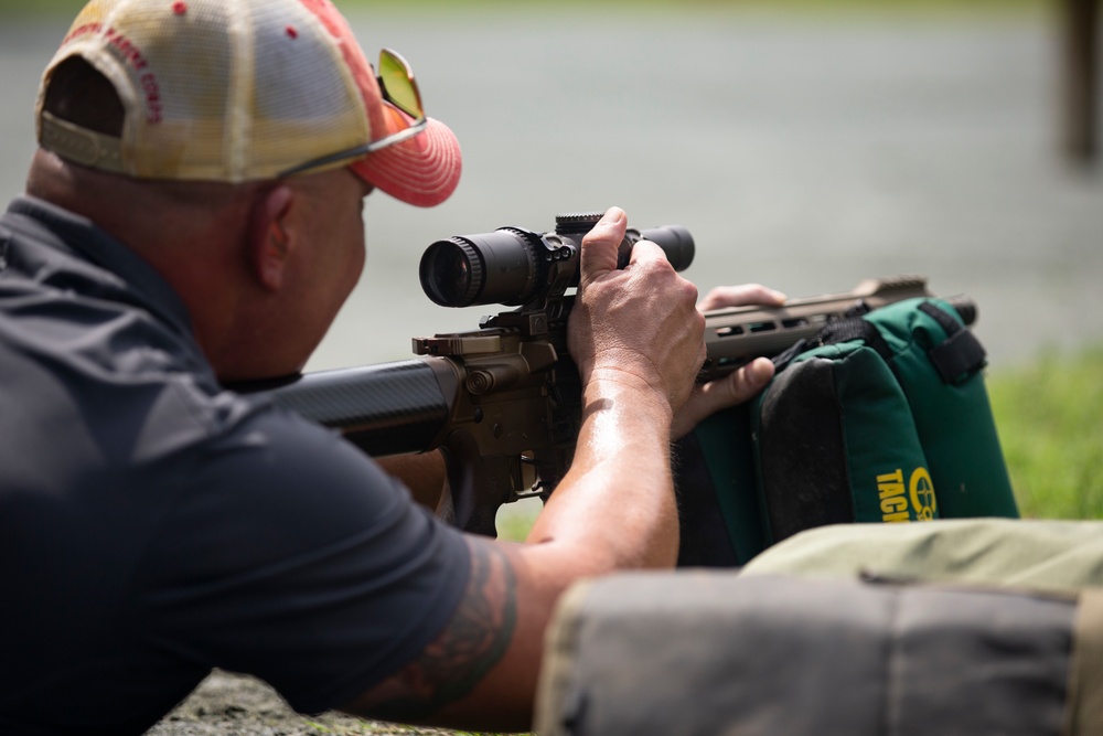 Marine Corps Reserve Action Shooting Team trains with the Marine Corps Action Shooting Team.