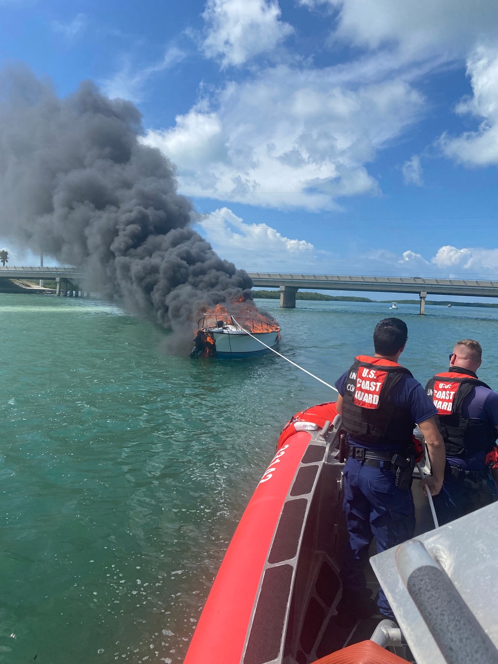Coast Guard, good Samaritan rescue 2, extinguish boat fire in Florida Keys