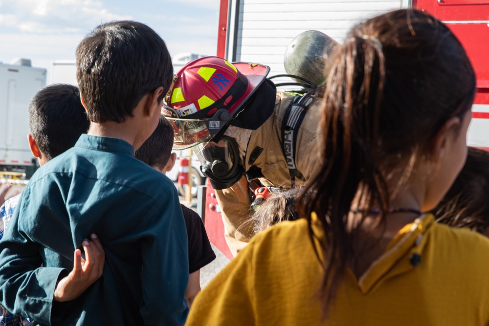 Task Force Holloman firefighters demonstrate fire safety for Afghan children