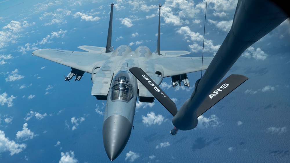 909th Air Refueling Squadron Refuels F-15s