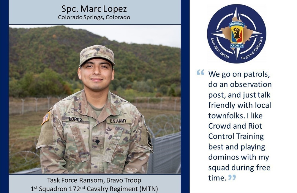 KFOR 29 RC-East Soldier Spotlight - U.S. Army Spc. Marc Lopez