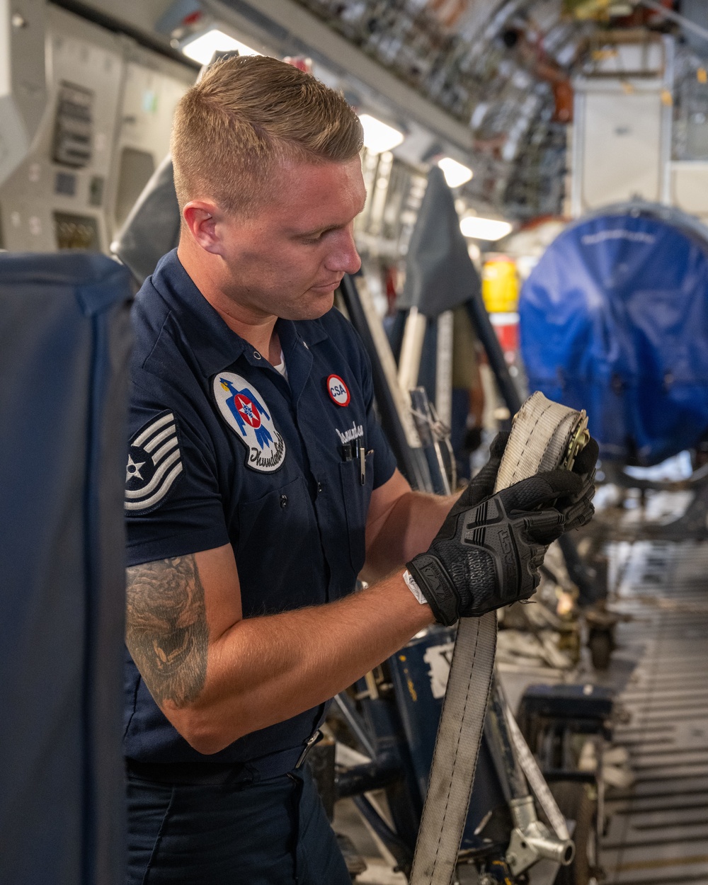 Thunderbirds unload cargo after arriving in Binghamton