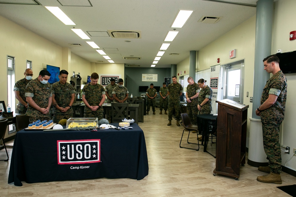 Sailors with 3d MLG celebrate the 246th Birthday of the U.S. Navy
