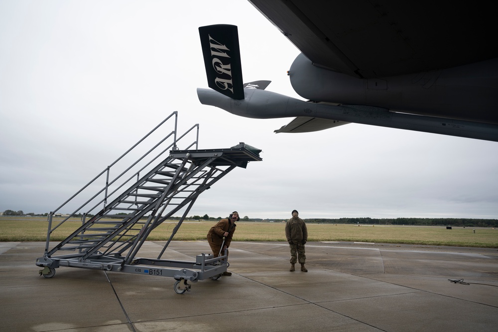 100th Aircraft Maintenance Squadron crew chief preforms maintenance on a KC-135 boom.