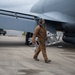 100th Aircraft Maintenance Squadron crew chief performs maintenance on a KC-135 boom.