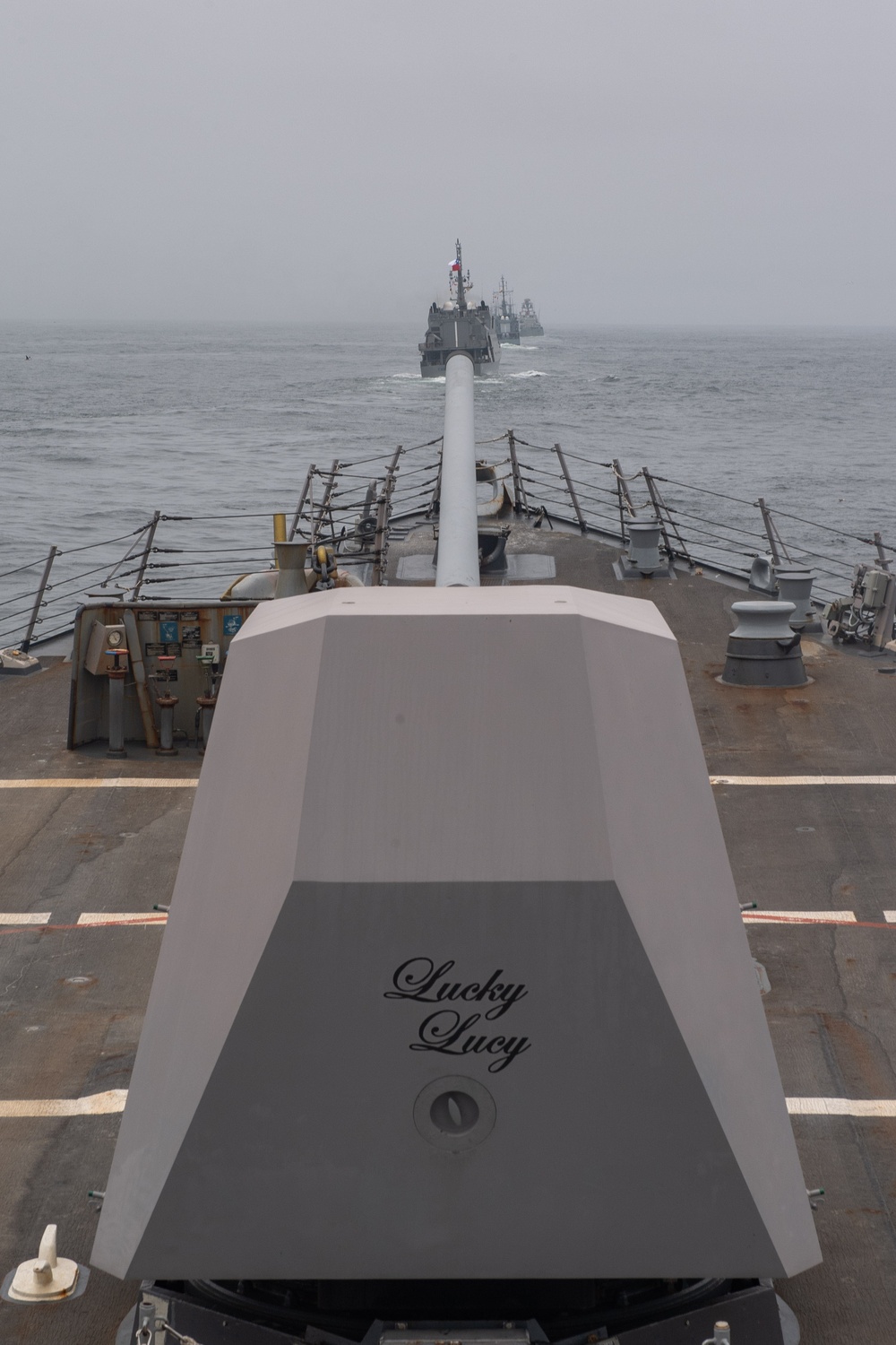 USS Mustin Sails in Formation with Partner Nation Vessels During a “Parade of Ships”