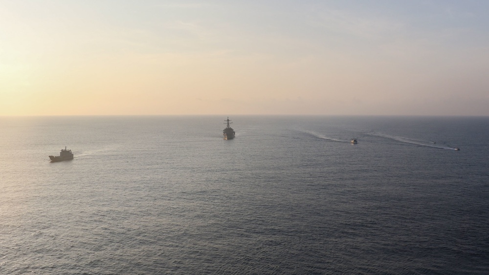 USS Mustin Participates in a Trilateral Passing Exercise with Partner Nations