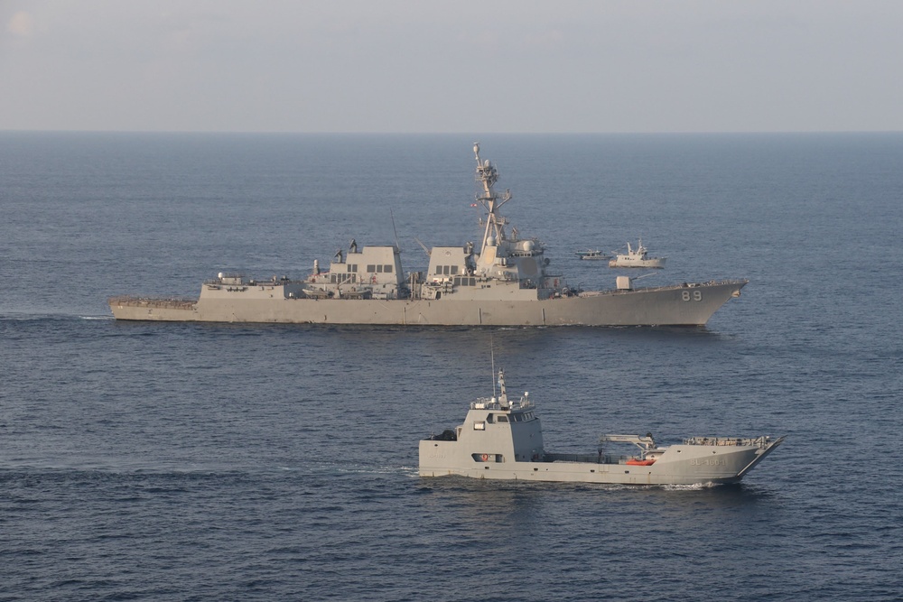 USS Mustin Participates in a Trilateral Passing Exercise with Partner Nations