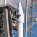 Atlas V rocket stands upright on launchpad for Lucy mission