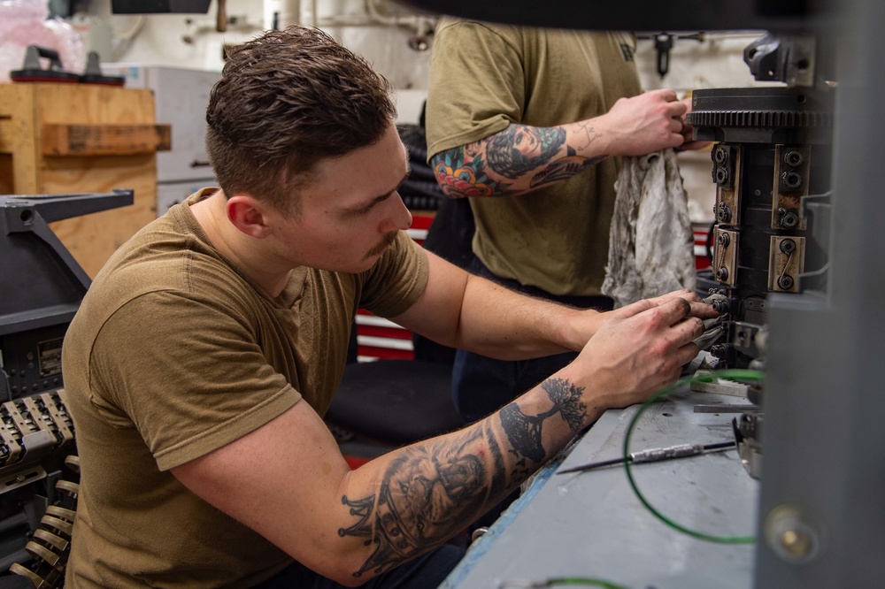 USS Carl Vinson (CVN 70) Sailors Conduct Weapon Maintenance in Bay of Bengal