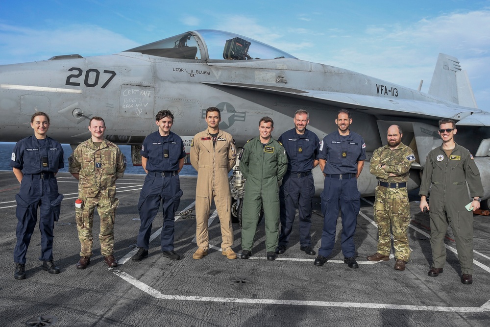 Sailors from U.K. Carrier Strike Group 21 tour USS Carl Vinson (CVN 70) as part of MPX 2021