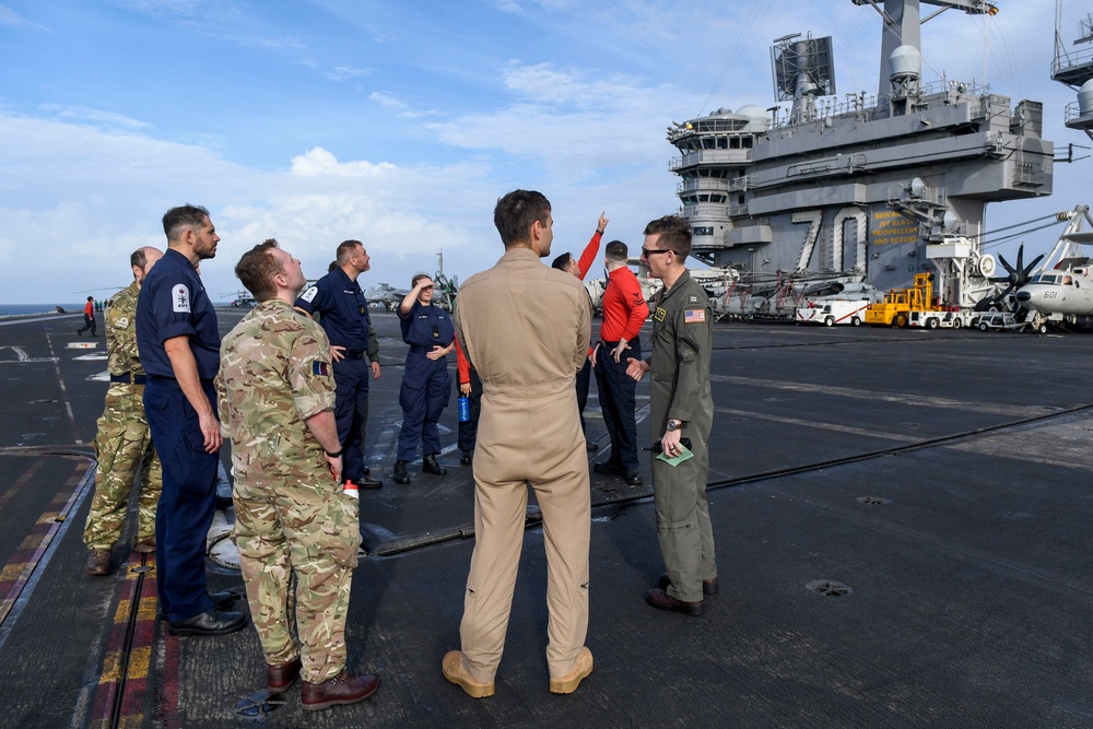 Sailors from U.K. Carrier Strike Group 21 tour USS Carl Vinson (CVN 70) as part of MPX 2021