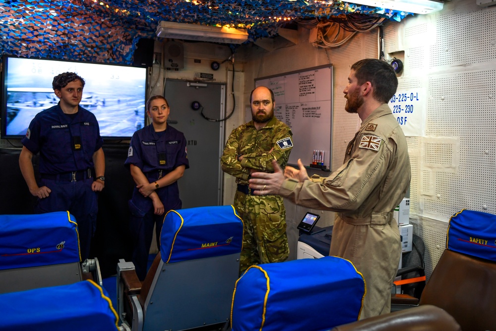 Sailors from U.K. Carrier Strike Group 21 tour USS Carl Vinson (CVN 70) as part of MPX 2021