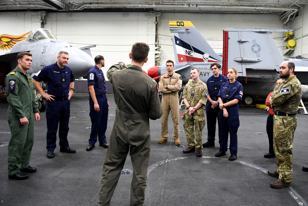 Sailors from U.K. Carrier Strike Group 21 tour USS Carl Vinson (CVN 70) as part of MPX 2021