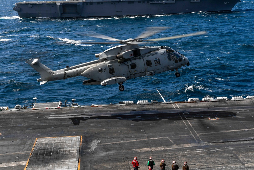 Sailors from U.K. Carrier Strike Group 21 tour USS Carl Vinson (CVN 70) as part of MPX 2021p