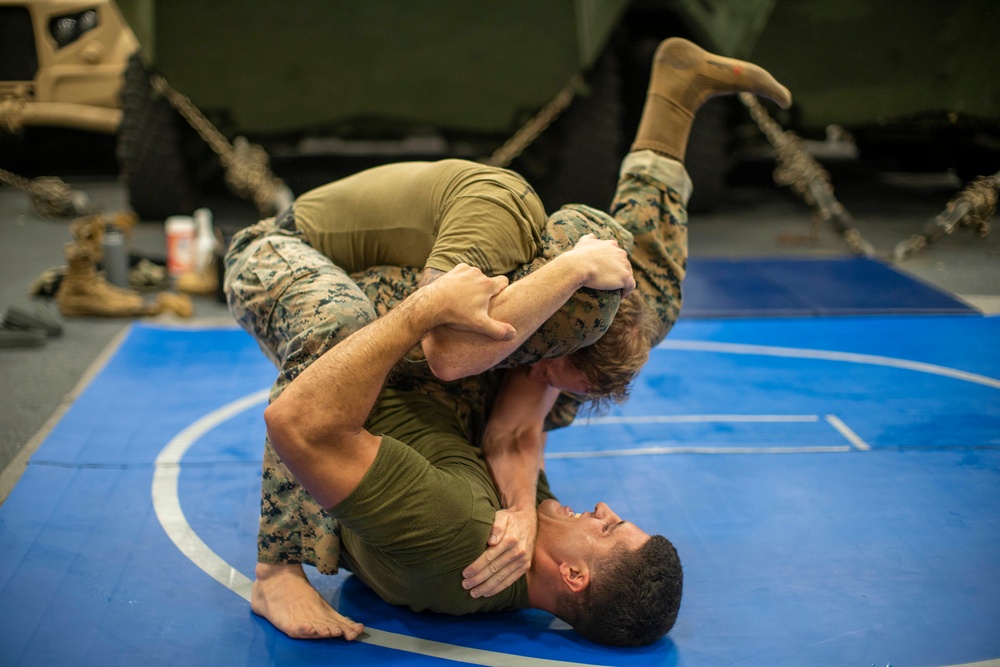 Alpha Company MCMAP belt advancement aboard USS Portland