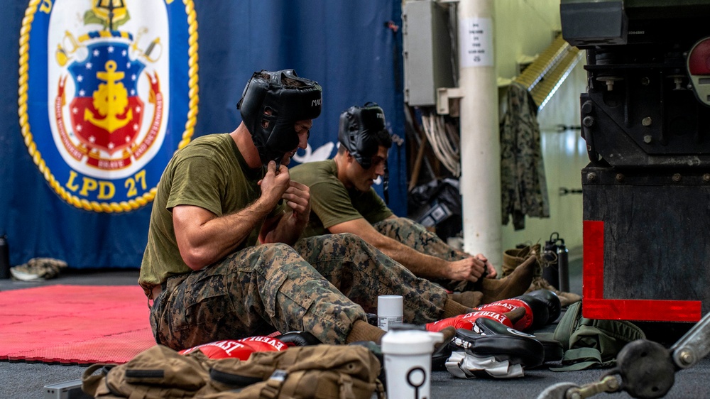 Alpha Company MCMAP belt advancement aboard USS Portland