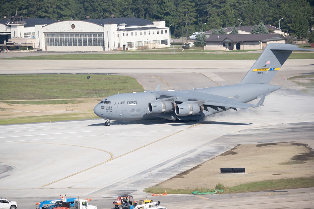 Flight carrying Air Force and Army leadership marks reopening of Pope Army Airfield