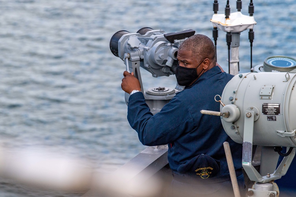 USS Charleston Sailor Stands Watch