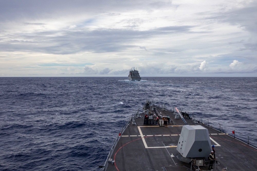 USS Dewey Approaches the USNS Matthew Perry for a Replenishment-at-sea