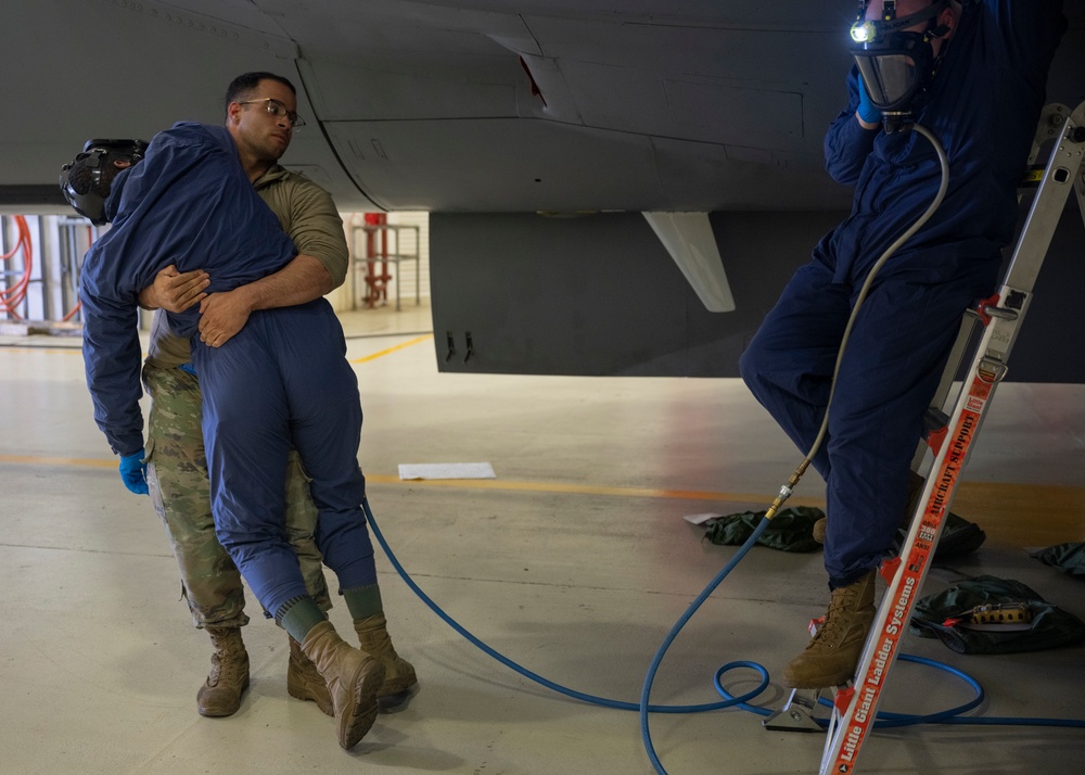 100th Maintenance Squadron fuels systems shop fuel cell extraction exercise.