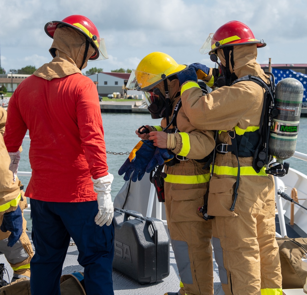 Cutter Angela McShan crew run fire fighting drills