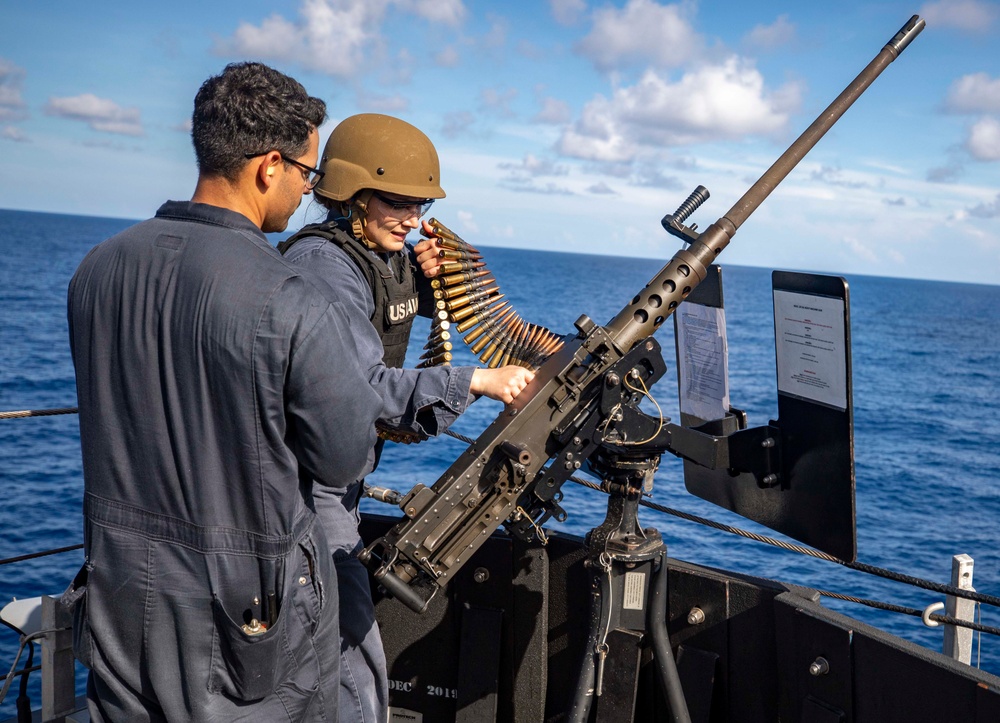 USS Billings Sailors Reload a .50-Caliber Machine Gun During Live-Fire Ex