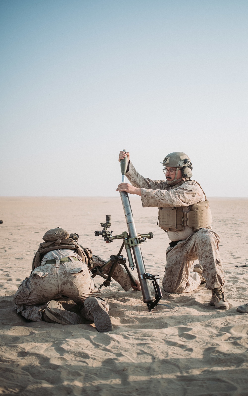 Bravo Co, BLT 1/1 fire mortars in Kuwait