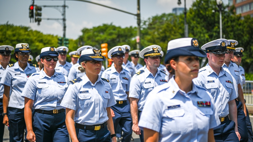 Coast Guardsmen march in New York's Hometown Heroes Ticker Tape Parade