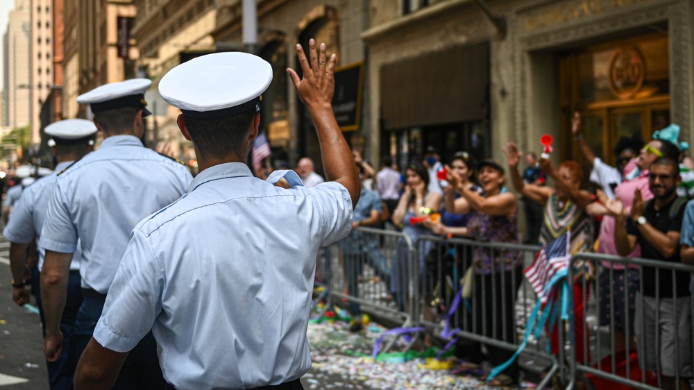 Coast Guardsmen march in New York's Hometown Heroes Ticker Tape Parade