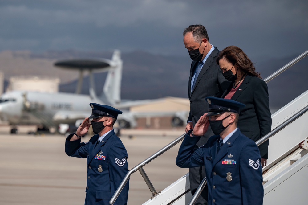 Vice President Harris lands at Nellis AFB to speak at Lake Mead