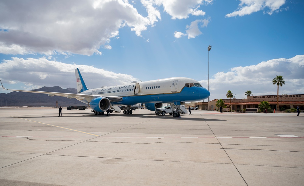 Vice President Harris lands at Nellis AFB to speak at Lake Mead