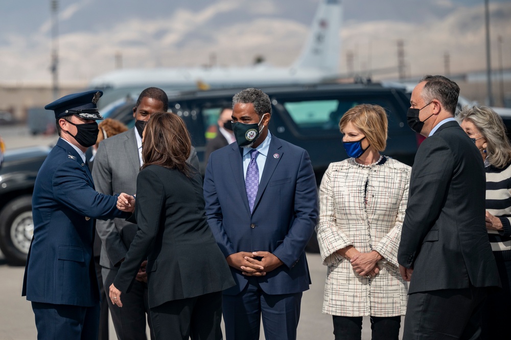 Vice President Harris lands at Nellis AFB to speak at Lake Mead