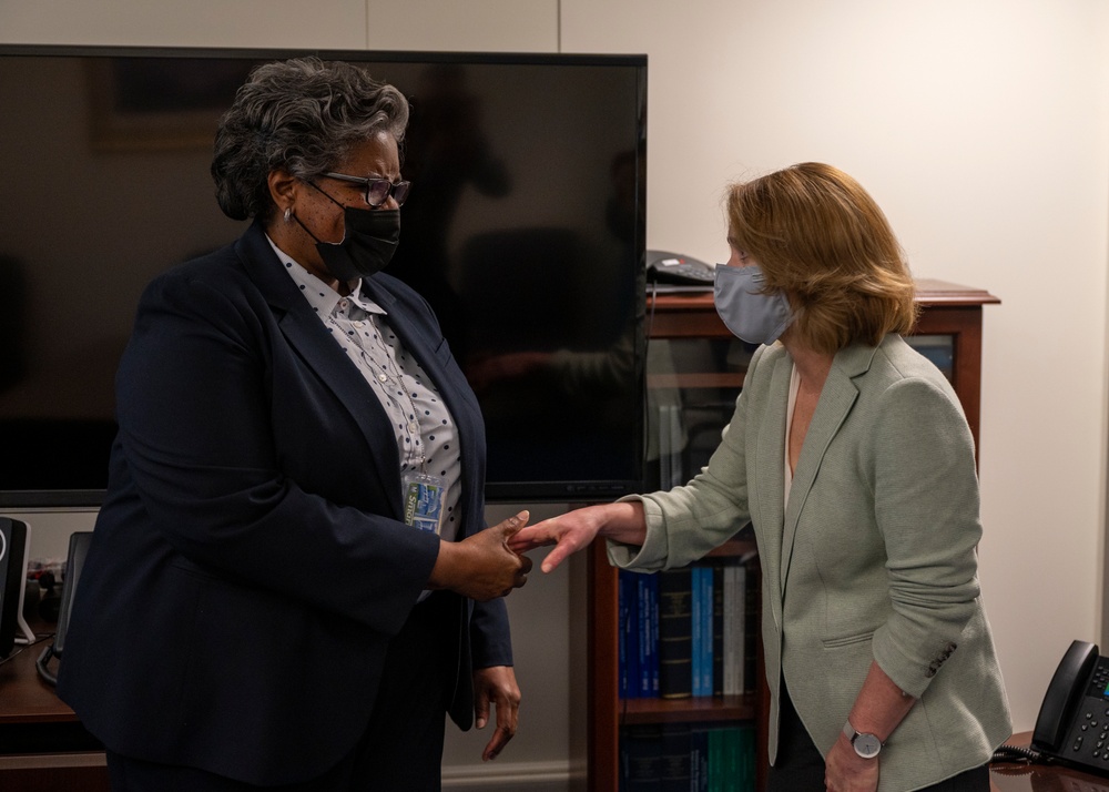 Deputy Secretary of Defense Hicks visits with members of the Comptroller Afghanistan / CR team